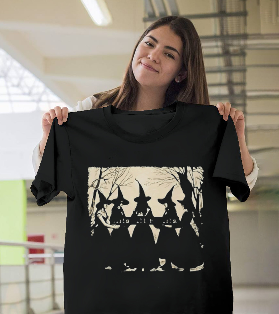 Witch Girls Will Be Girls Tree Silhouettes And Stars T-Shirt