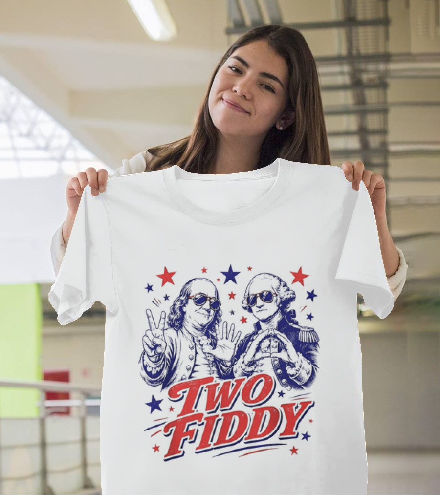 Benjamin Franklin George Washington Two Fiddy America 250 Years Anniversary Celebration T-Shirt