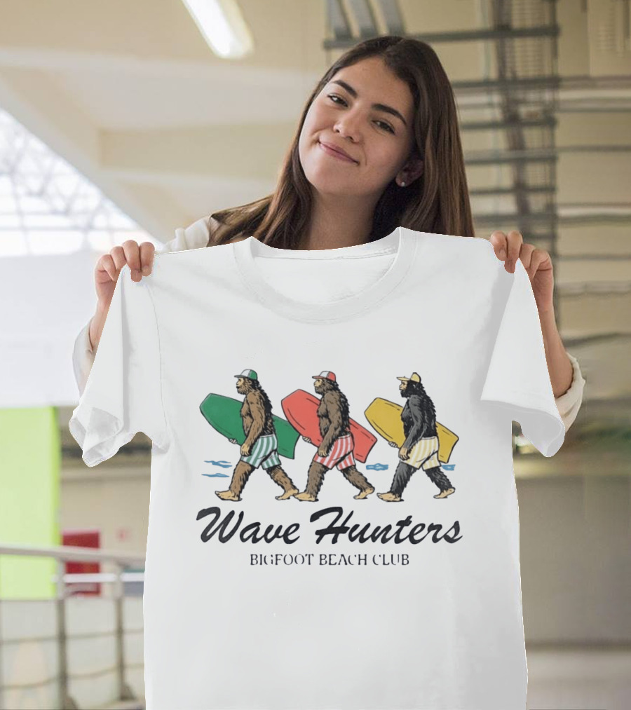 Wave Hunters Bigfoot Beach Club Surfing Adventure T-Shirt