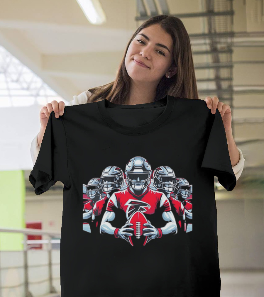 Atlanta Falcons Football Players Red Jersey Art Holding Team Ball T-Shirt