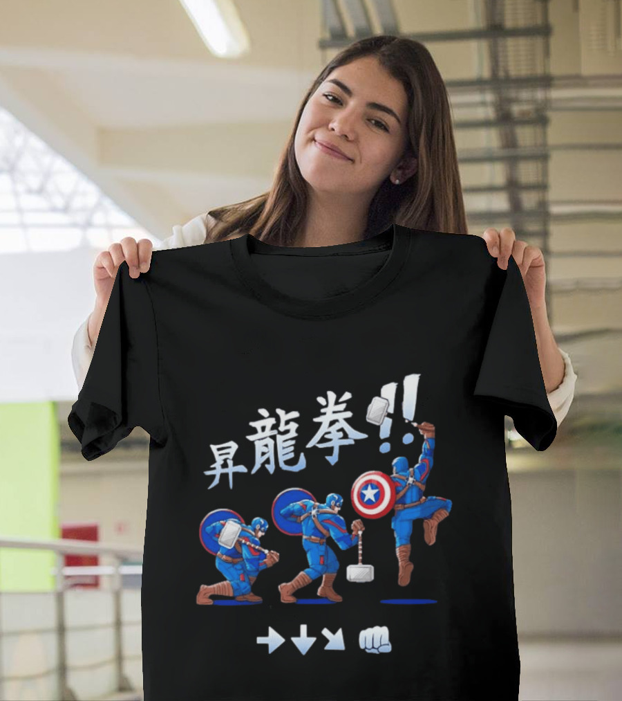 Captain America Marvel Shoryuken Combo Move Hammer And Shield Action T-Shirt