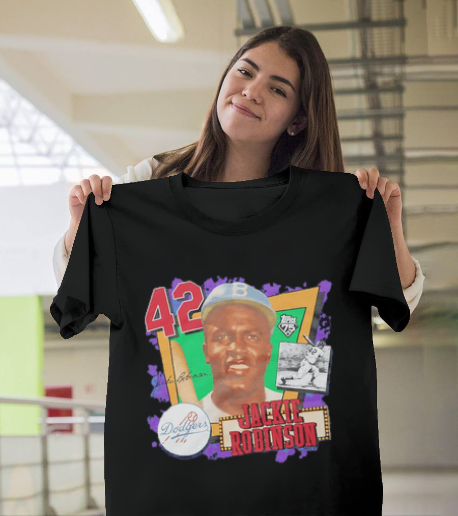 Jackie Robinson 42 Los Angeles Dodgers Topps 75 Baseball Legend T-Shirt