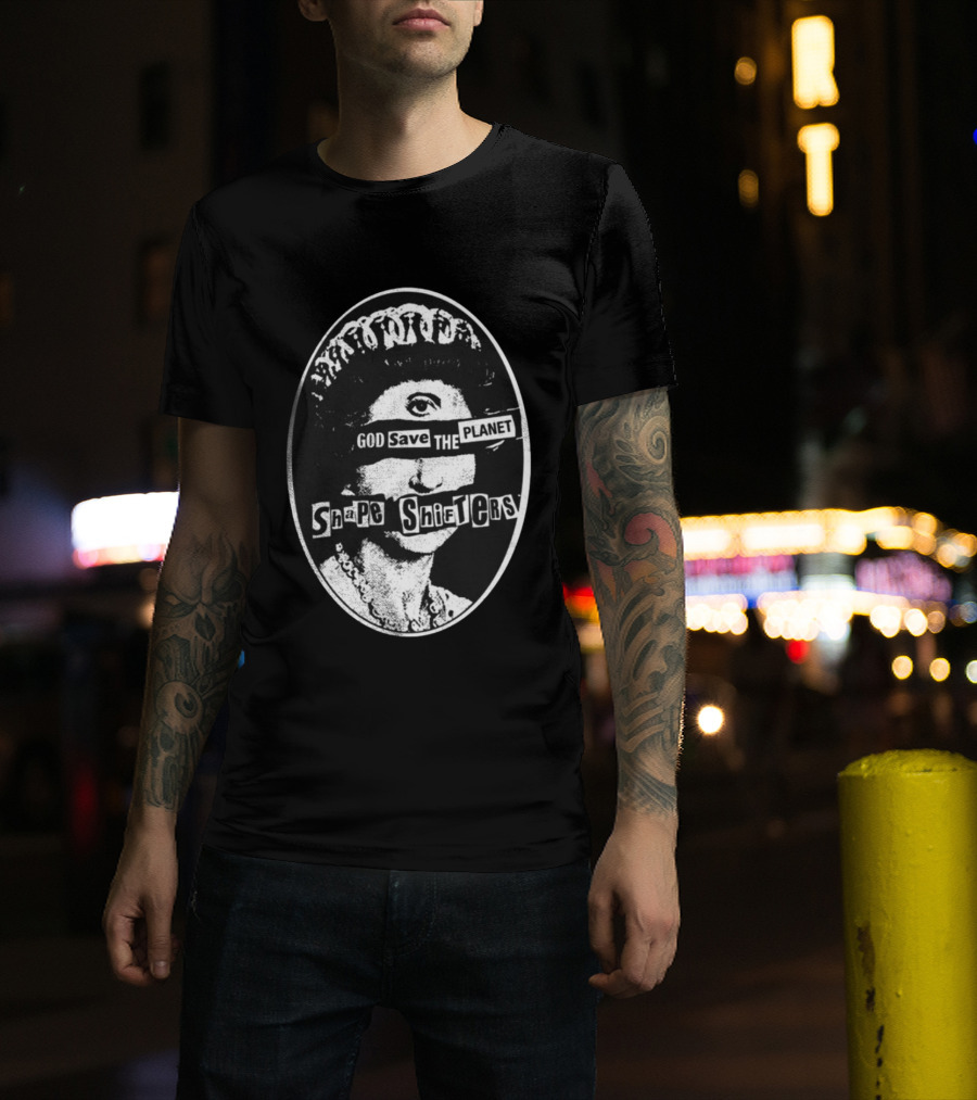 God Save The Planet Shape Shifters Queen Elizabeth Iconic Collage T-Shirt