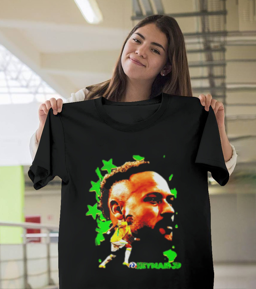 Neymar Jr Brazil Football Star With Green Stars And Soccer Ball T-Shirt