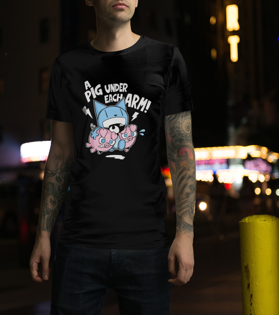 Looshkin A Pig Under Each Arm Funny Cartoon Cats And Pigs T-Shirt
