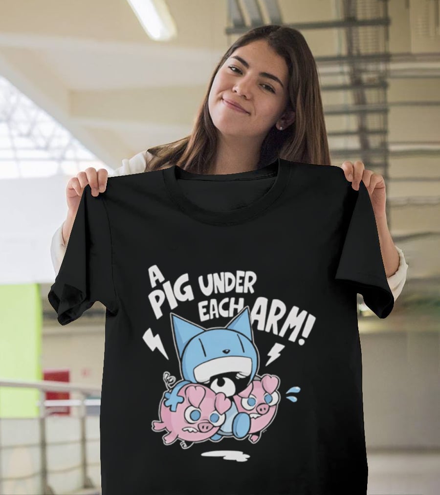 Looshkin A Pig Under Each Arm Funny Cartoon Cats And Pigs T-Shirt