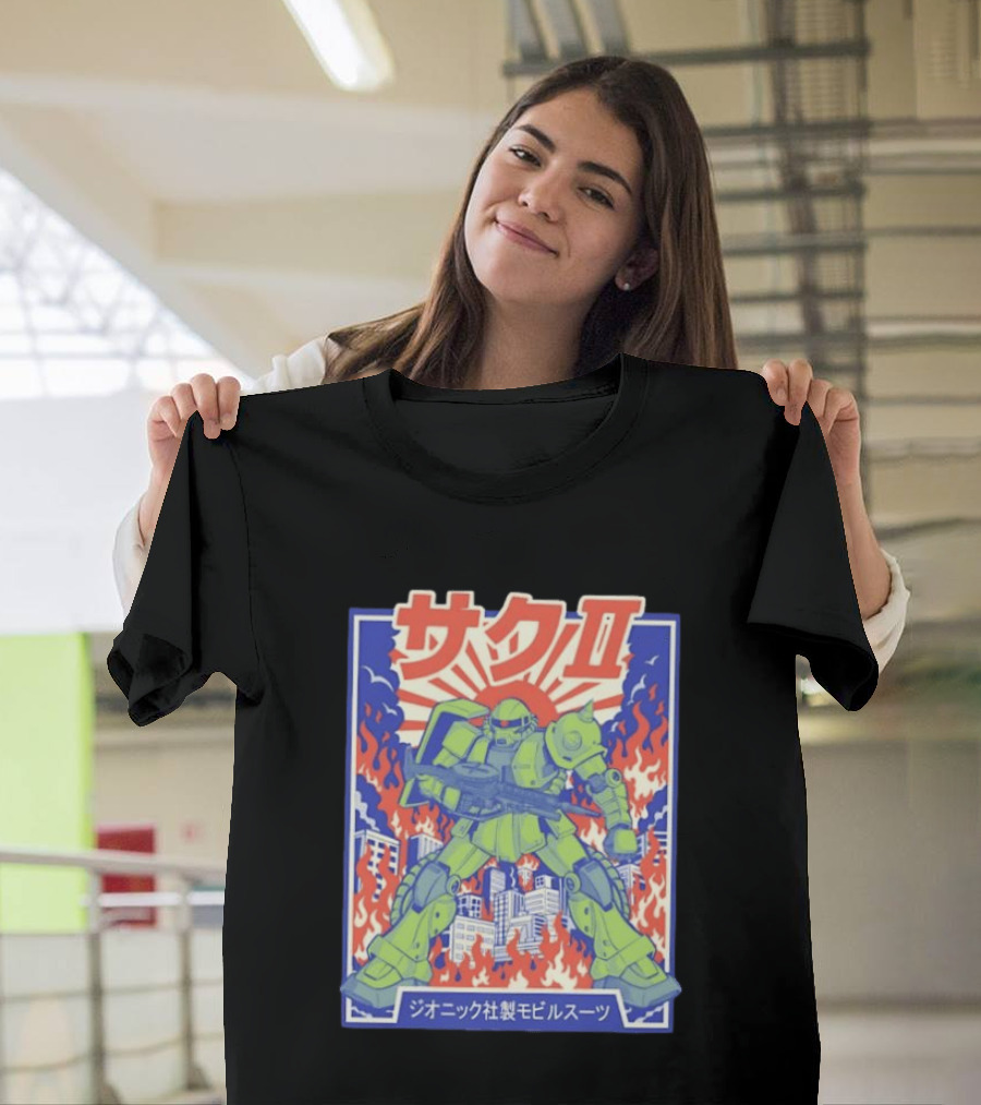 Zaku II Mobile Suit Gundam Zakuni Jionikku Shasei Mobiru Sūtsu T-Shirt