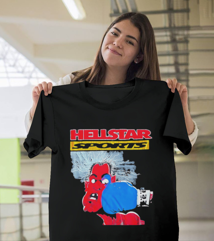 HELLSTAR SPORTS Punching Devil Cartoon Boxing Blue Glove T-Shirt