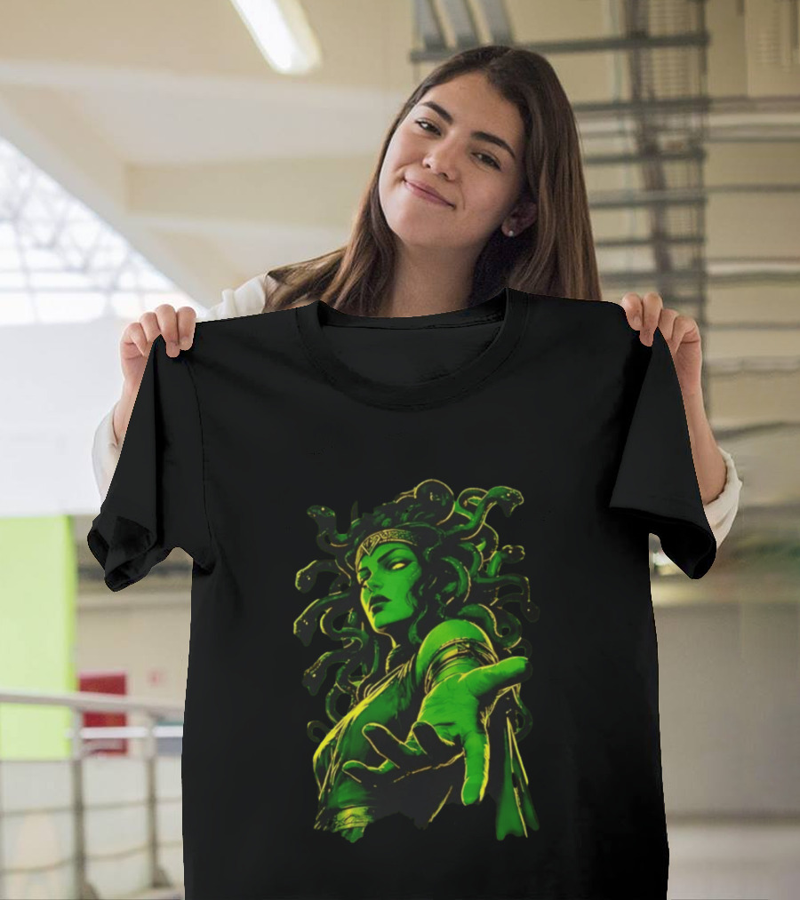 Medusa Mythology You Won't Feel A Thing Green Aura Serpent Hair T-Shirt