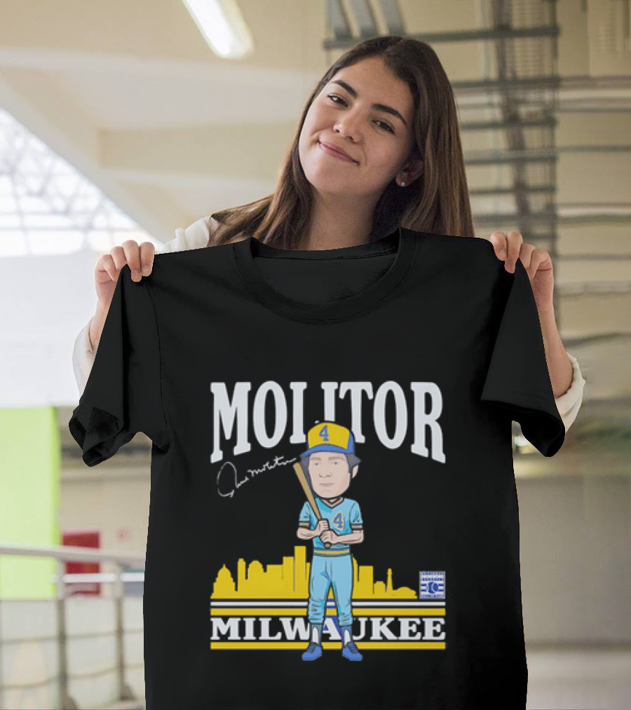 Paul Molitor Milwaukee Brewers Hall Of Fame 4 Caricature City Skyline T-Shirt