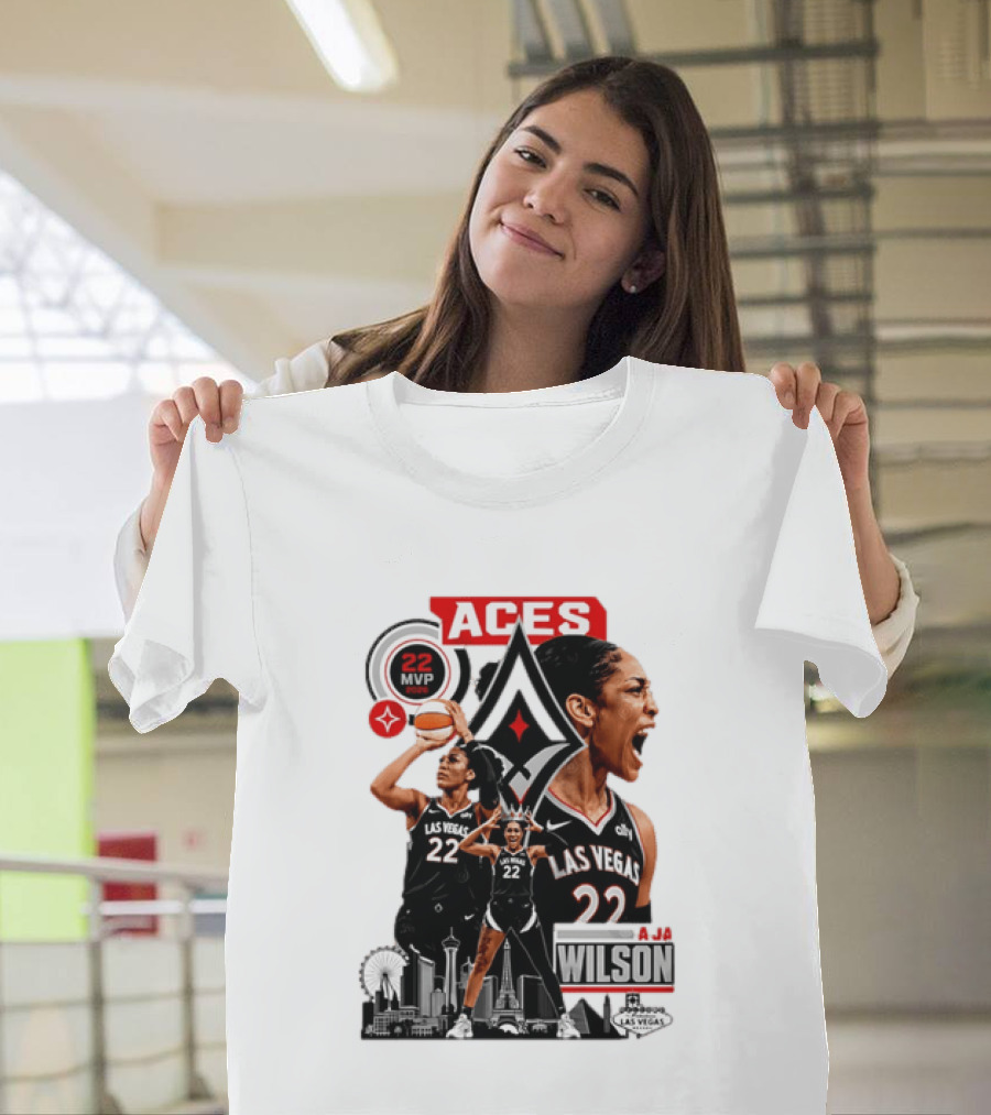 Las Vegas Aces A'ja Wilson 22 MVP Skyline Basketball T-Shirt