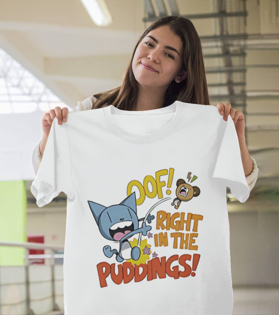 Looshkin Oof Right In The Puddings Funny Cat And Bear Cartoon Humor T-Shirt