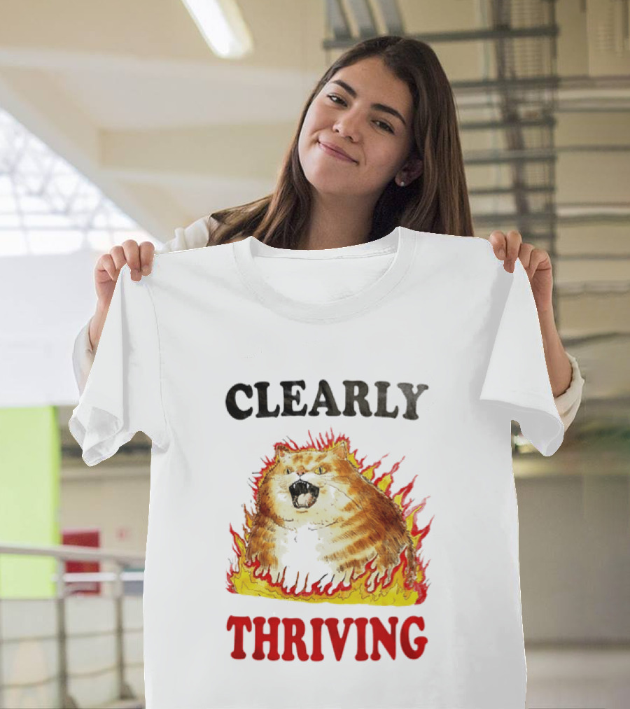 Clearly Thriving Fat Orange Tabby Cat Flames T-Shirt