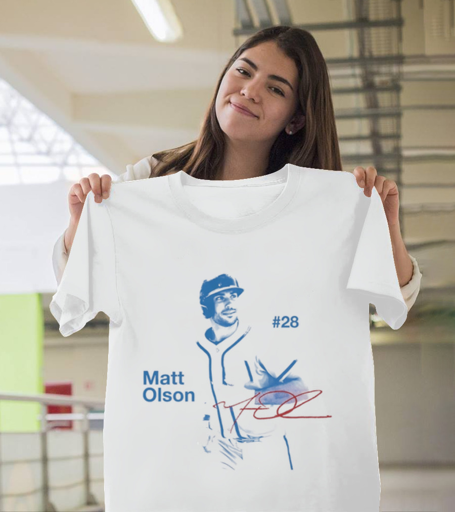 Matt Olson Atlanta Braves Number 28 MLB Star Player Signature T-Shirt