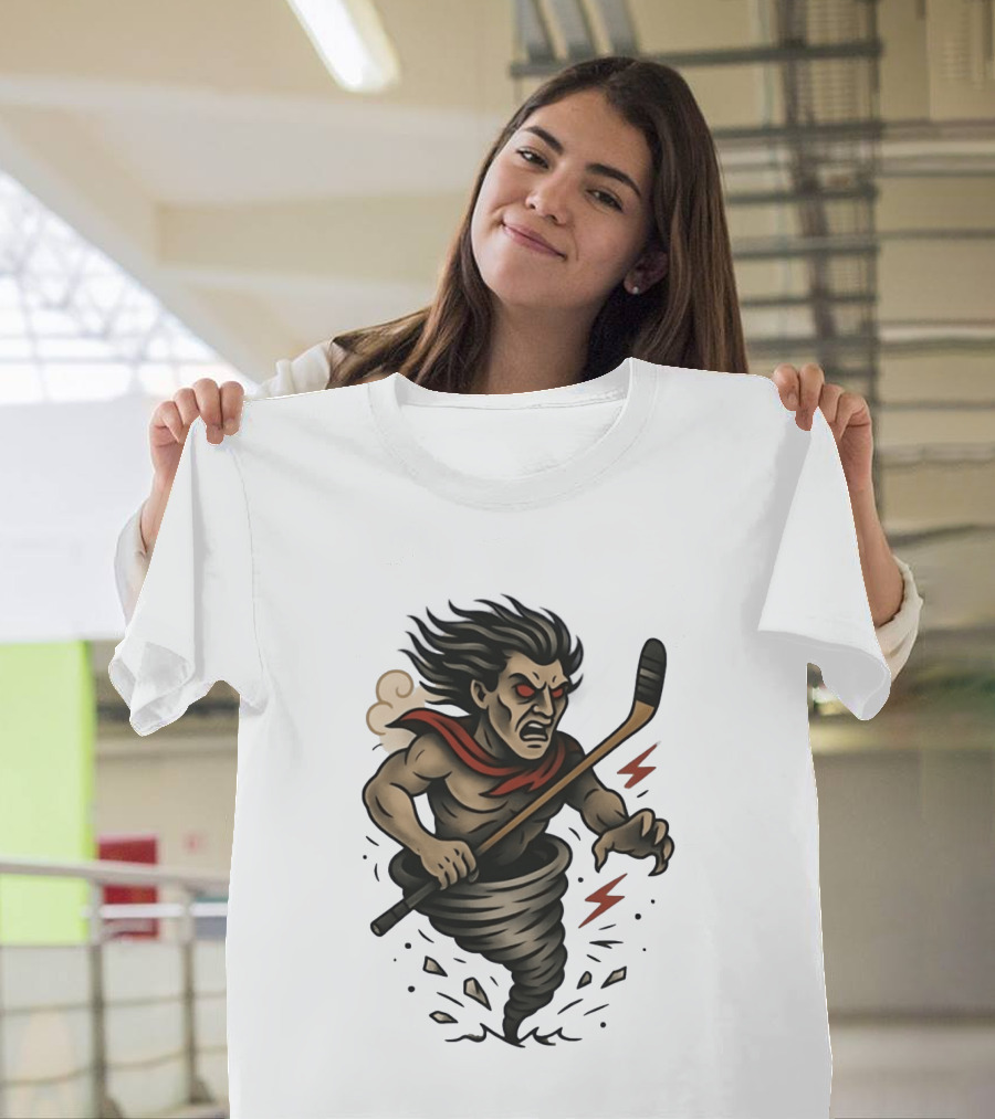 Tattooed Tornado Hockey Player Angry Sport Vector T-Shirt