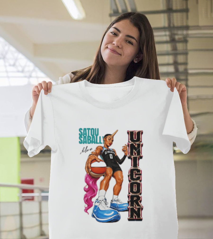 Satou Sabally New York Liberty Unicorn Basketball Player With Ball T-Shirt