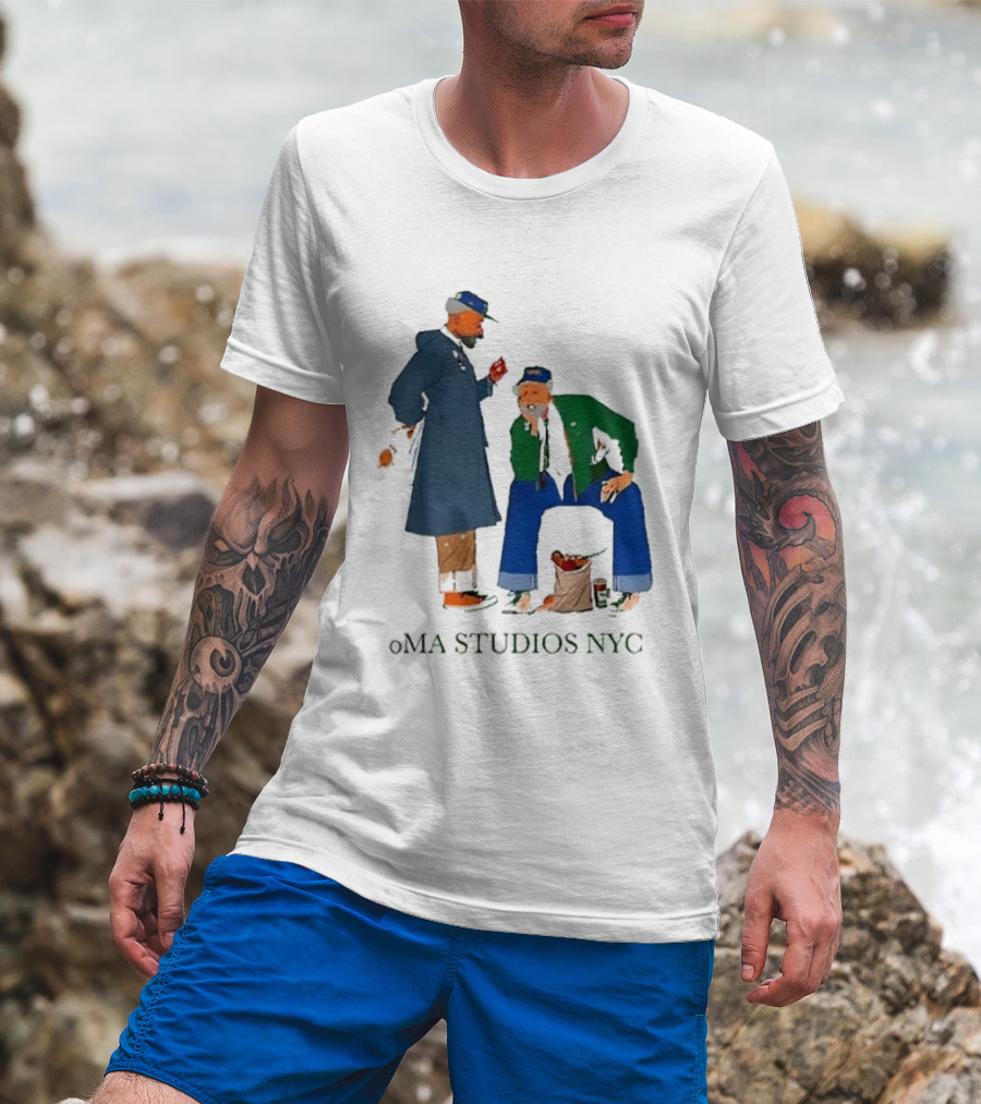OMA Studios NYC Old Men Friends Talking Together In The Street Casual Street Scene T-Shirt