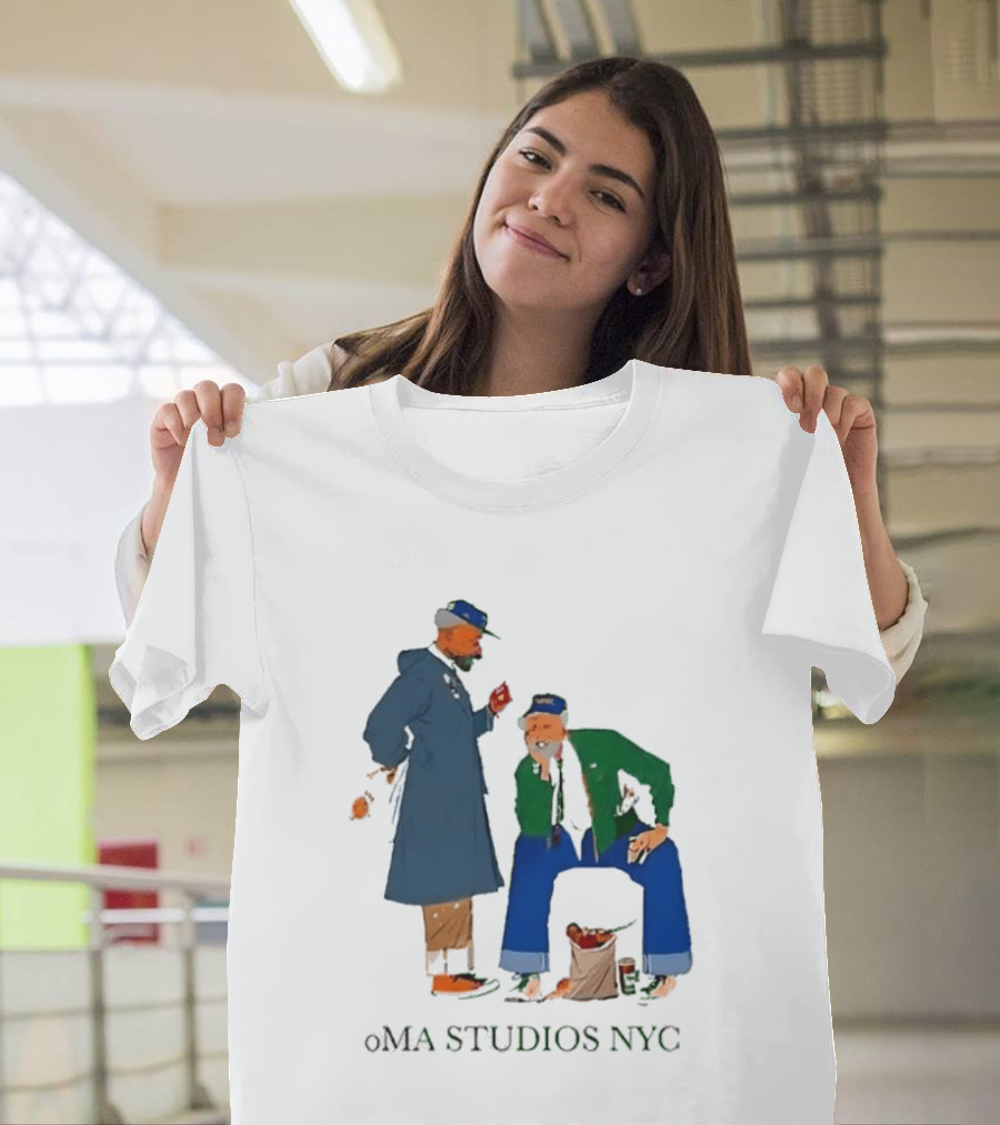 OMA Studios NYC Old Men Friends Talking Together In The Street Casual Street Scene T-Shirt