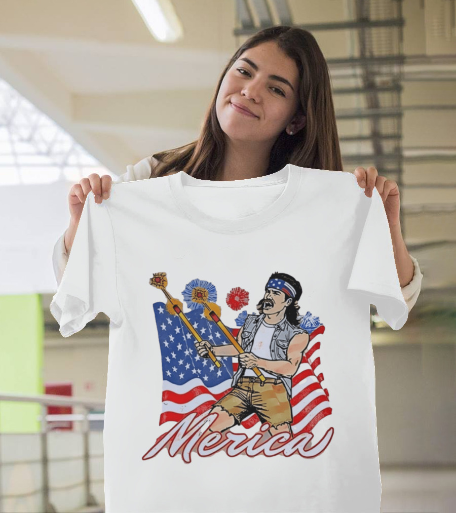 Patriotic Merica Man With Fireworks And American Flag T-Shirt