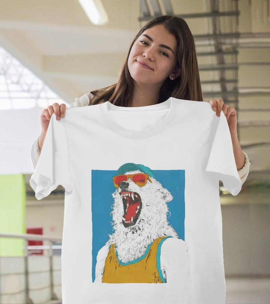Polar Bear Wearing Sunglasses And Cap In Yellow Roaring T-Shirt