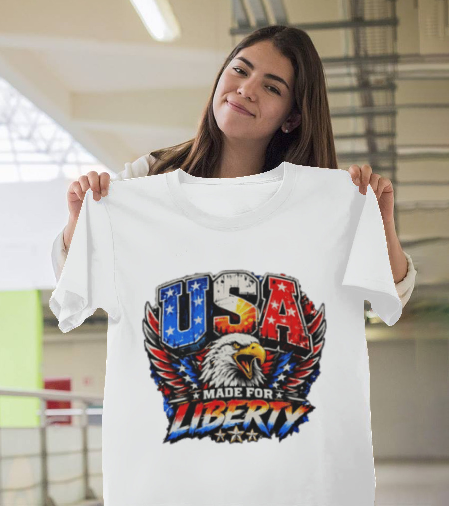USA Eagle Made For Liberty Patriotic American Flag Stars T-Shirt