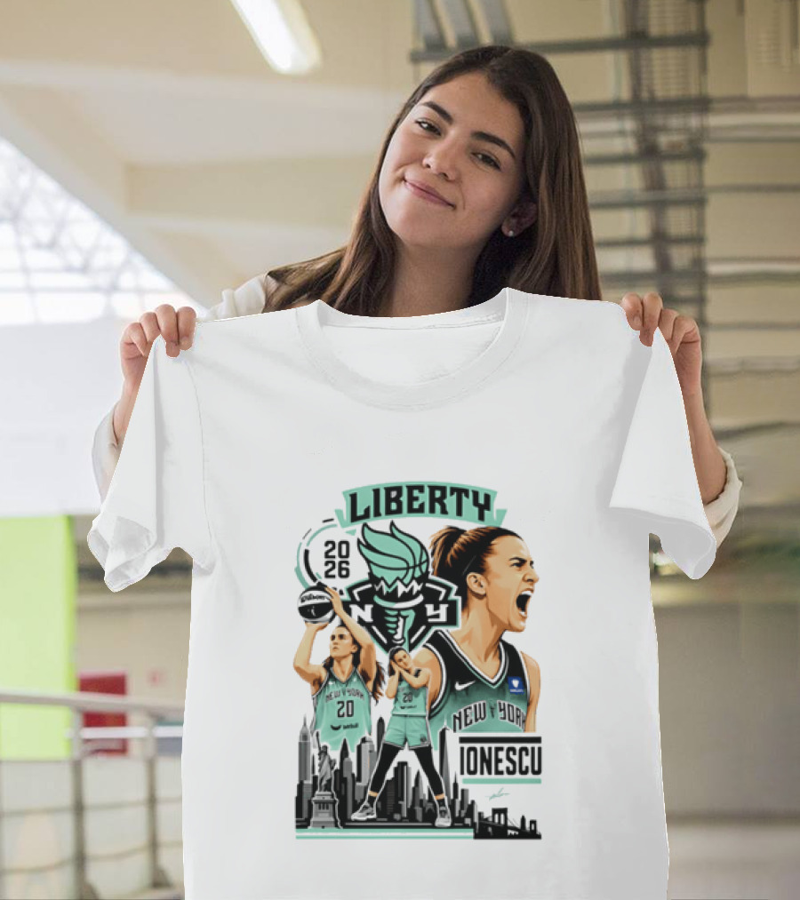 New York Liberty 2026 Sabrina Ionescu 20 Basketball Skyline T-Shirt