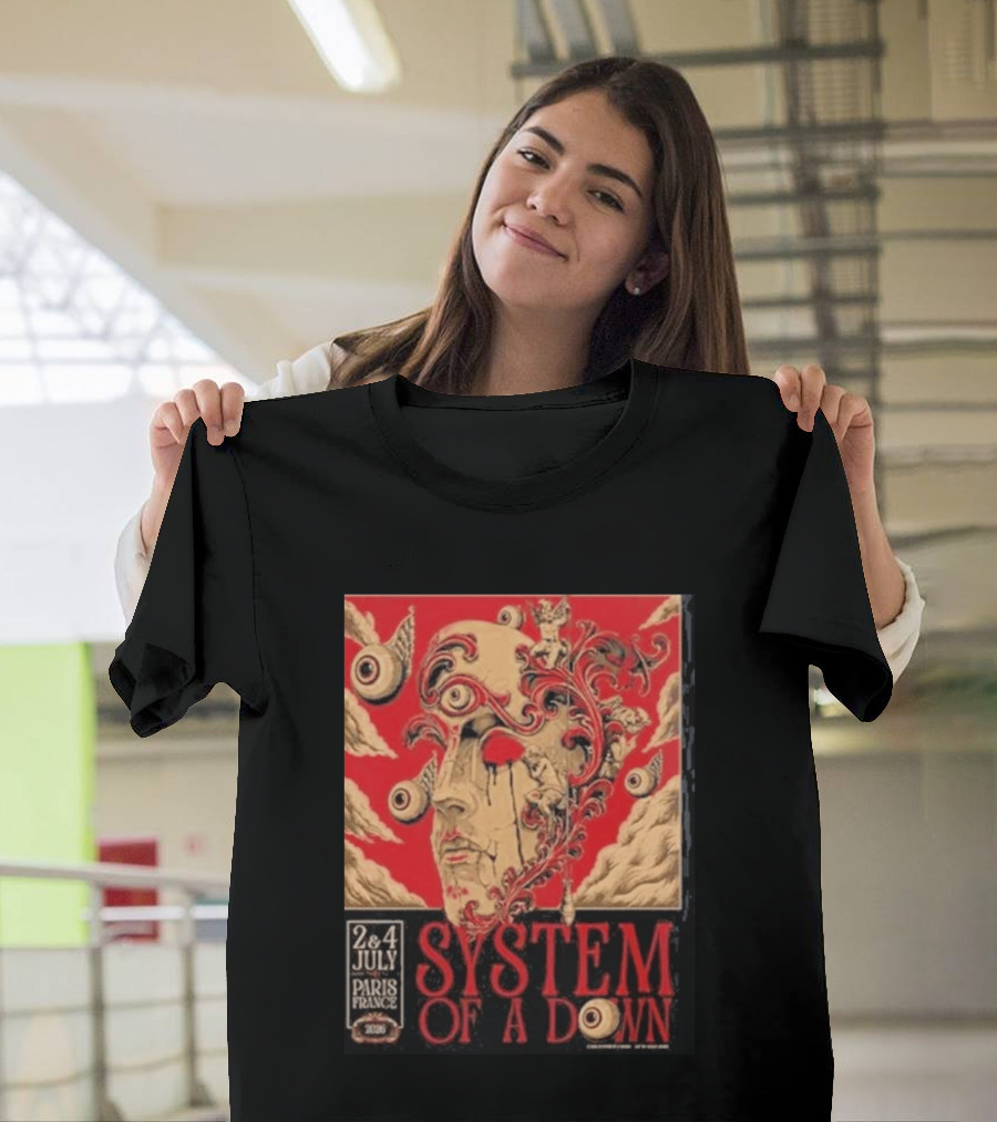 System Of A Down Paris France 2026 Surreal Art Eye Motif July 2 And 4 Concert Stade De France T-Shirt