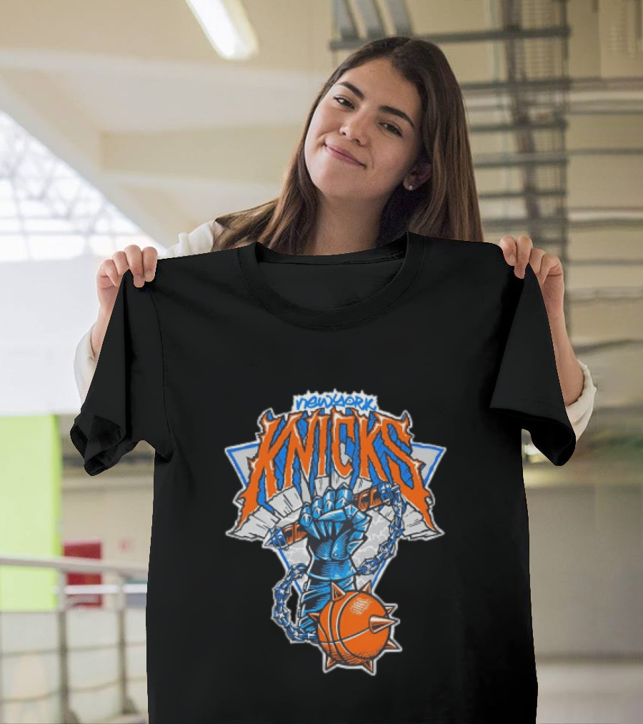 New York Knicks Fist Spiked Basketball Mace Burst Through Concrete T-Shirt