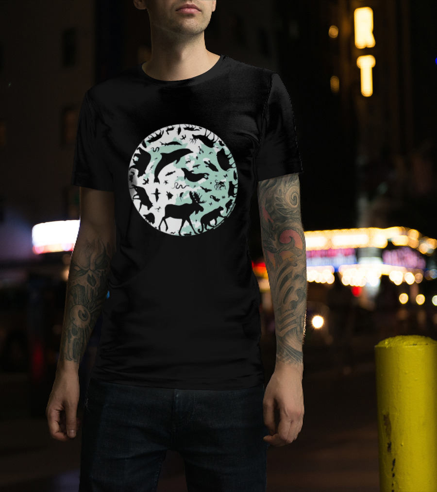 Night Animals Silhouette Circle Adult Navy 2026 T-Shirt