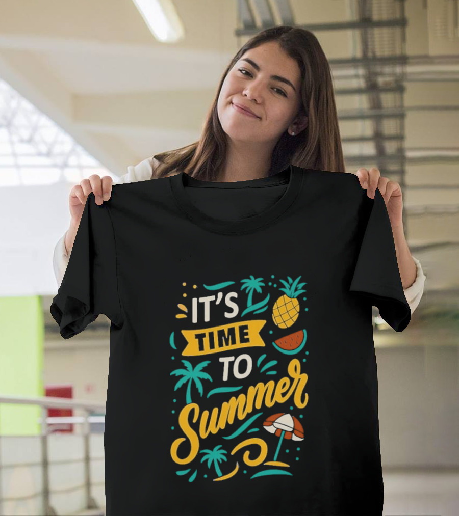 It's Time To Summer With Pineapple Watermelon Beach Umbrella T-Shirt