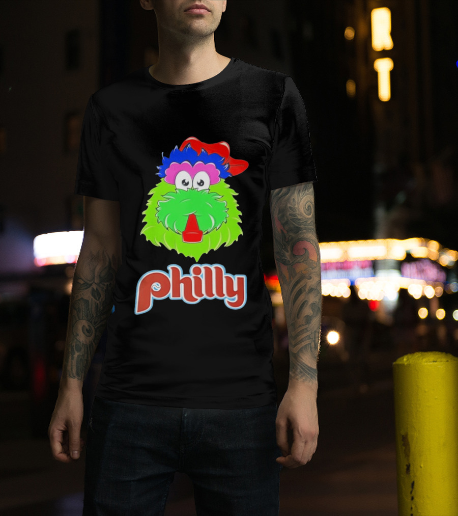 Philly Fanatics Whistle Philly Green Furry Mascot Red Hat T-Shirt