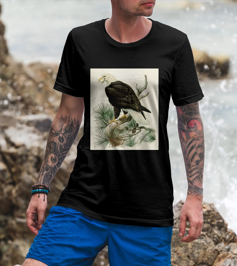Roger Tory Peterson Bald Eagle Illustration On Stone Background 2026 T-Shirt