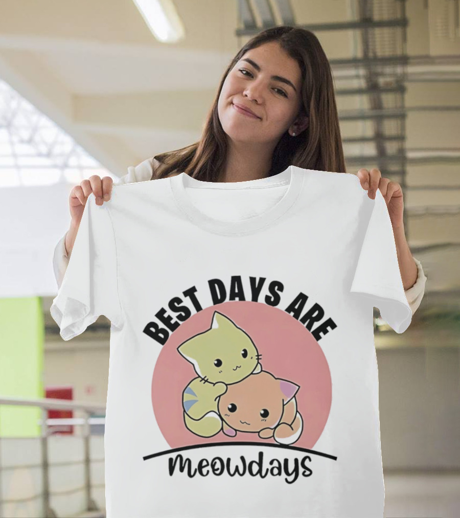 Best Days Are Meowdays Cute Cartoon Cats Hugging T-Shirt
