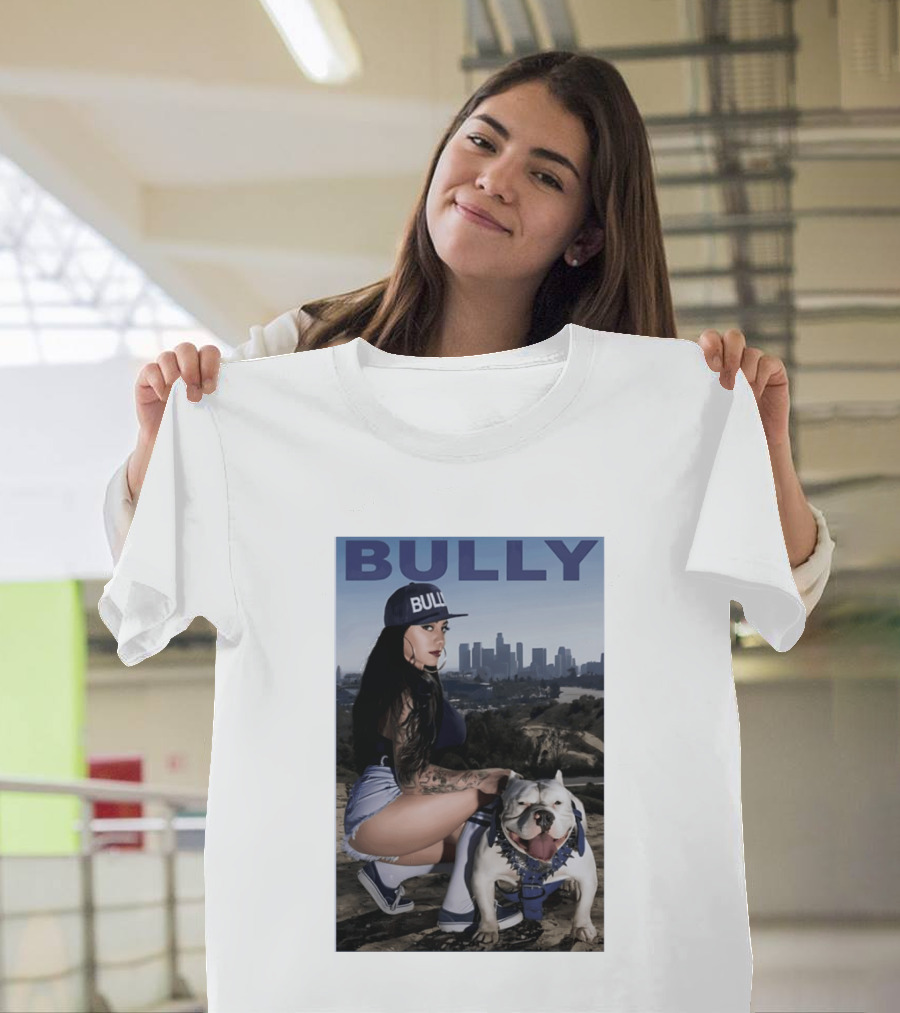Bully Lifestyle Woman Squatting With Dog Cityscape T-Shirt