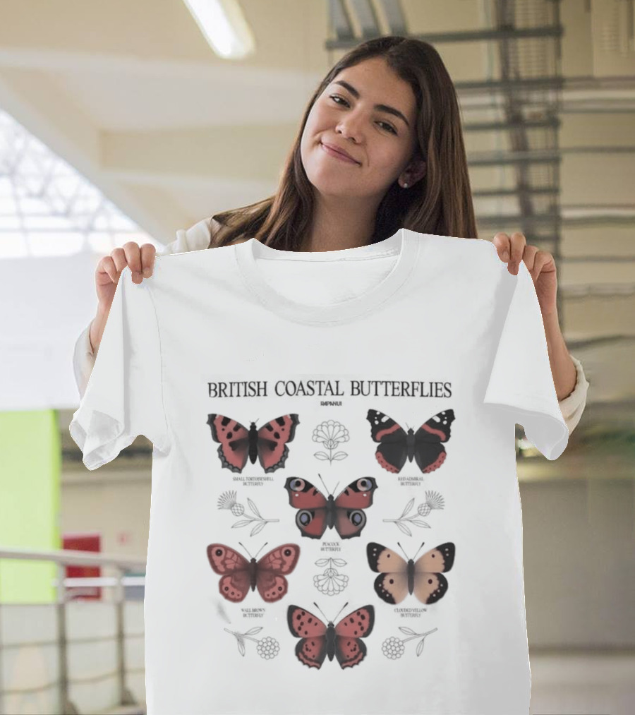 British Coastal Butterflies Species Identification Nature Motifs T-Shirt