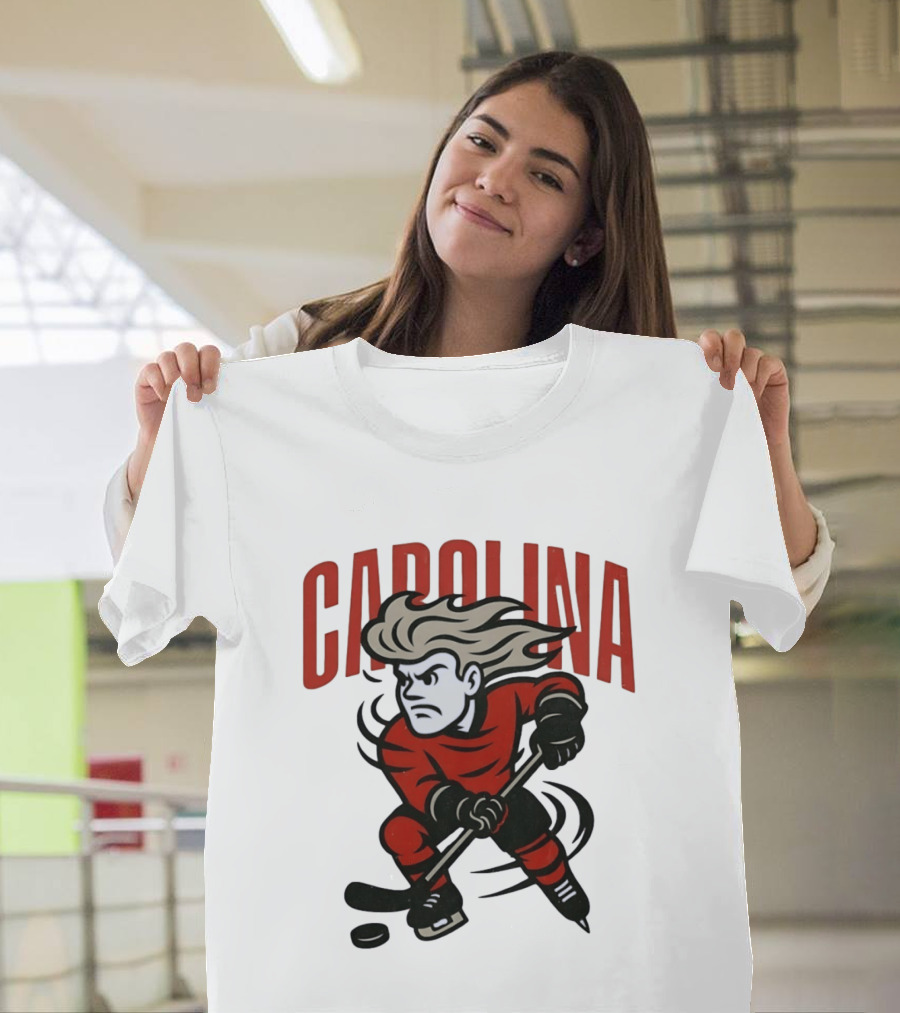 Carolina Hockey Action Figure Skating Puck Player T-Shirt