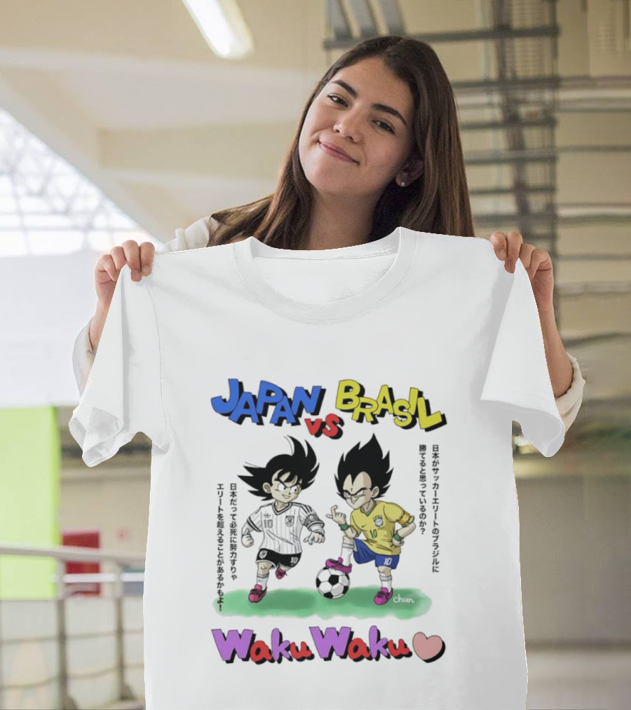 Japan Vs Brasil Goku Vegeta National Teams Waku Waku Soccer Match T-Shirt