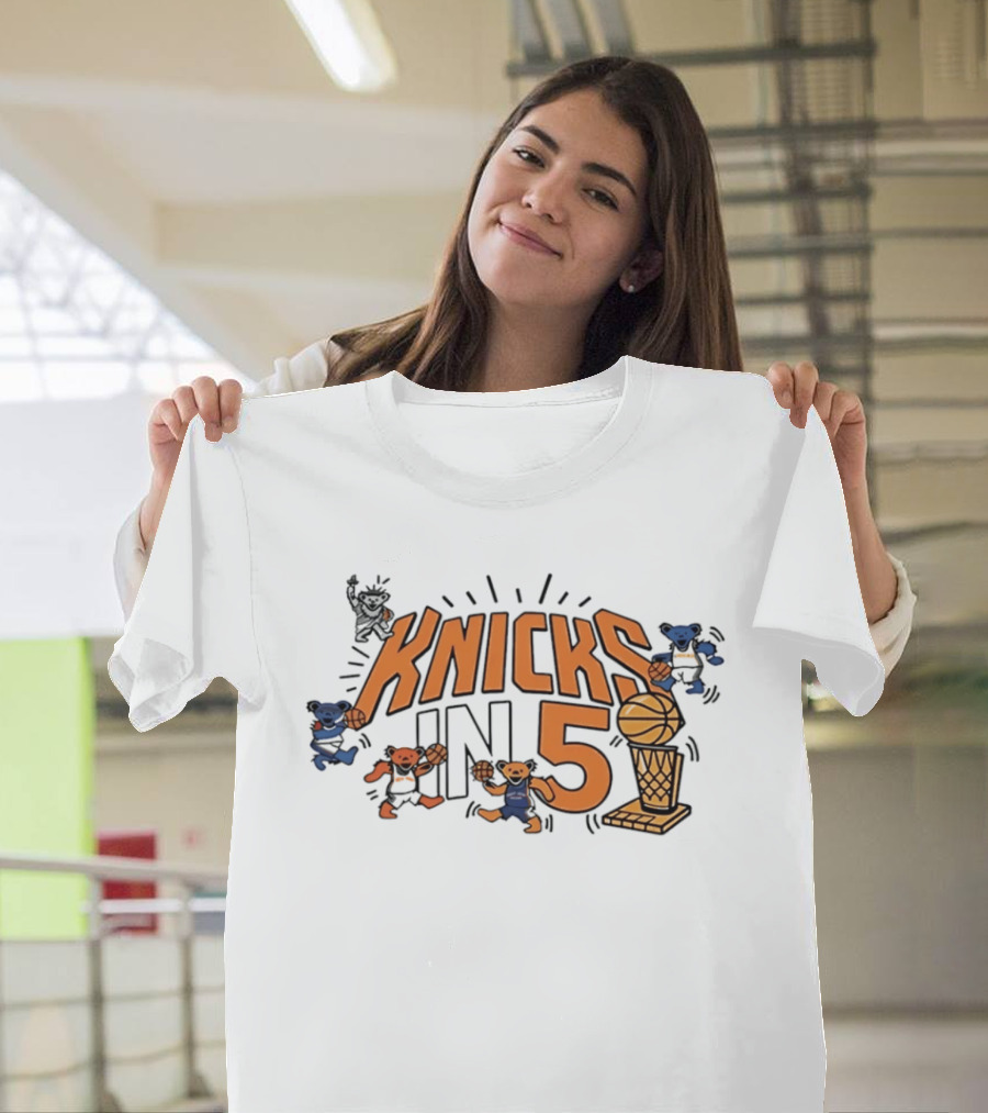 Knicks In 5 Grateful Dead Bears Basketball Collaboration T-Shirt