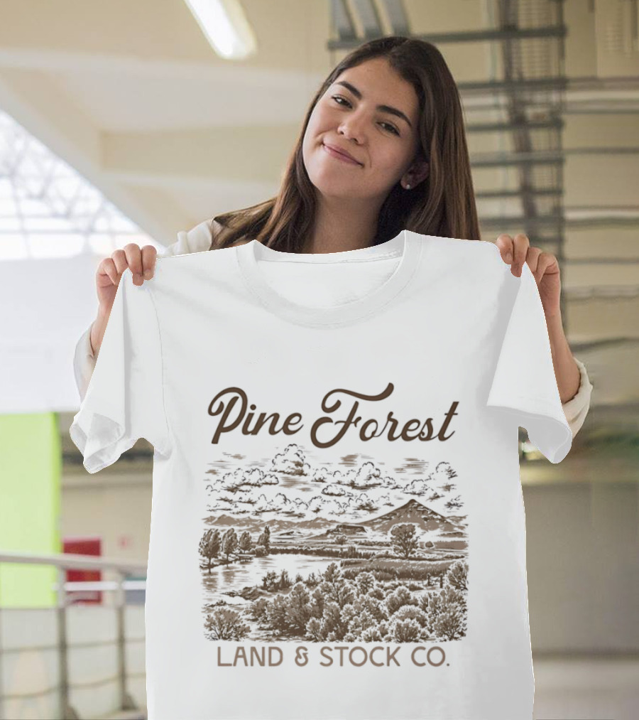 Pine Forest Land And Stock Co Mountain Lake Landscape T-Shirt