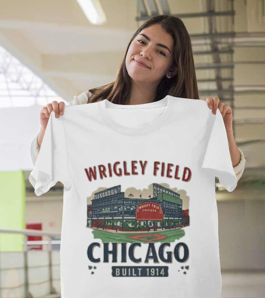 Wrigley Field Chicago Built 1914 Vintage Baseball Stadium Architecture T-Shirt