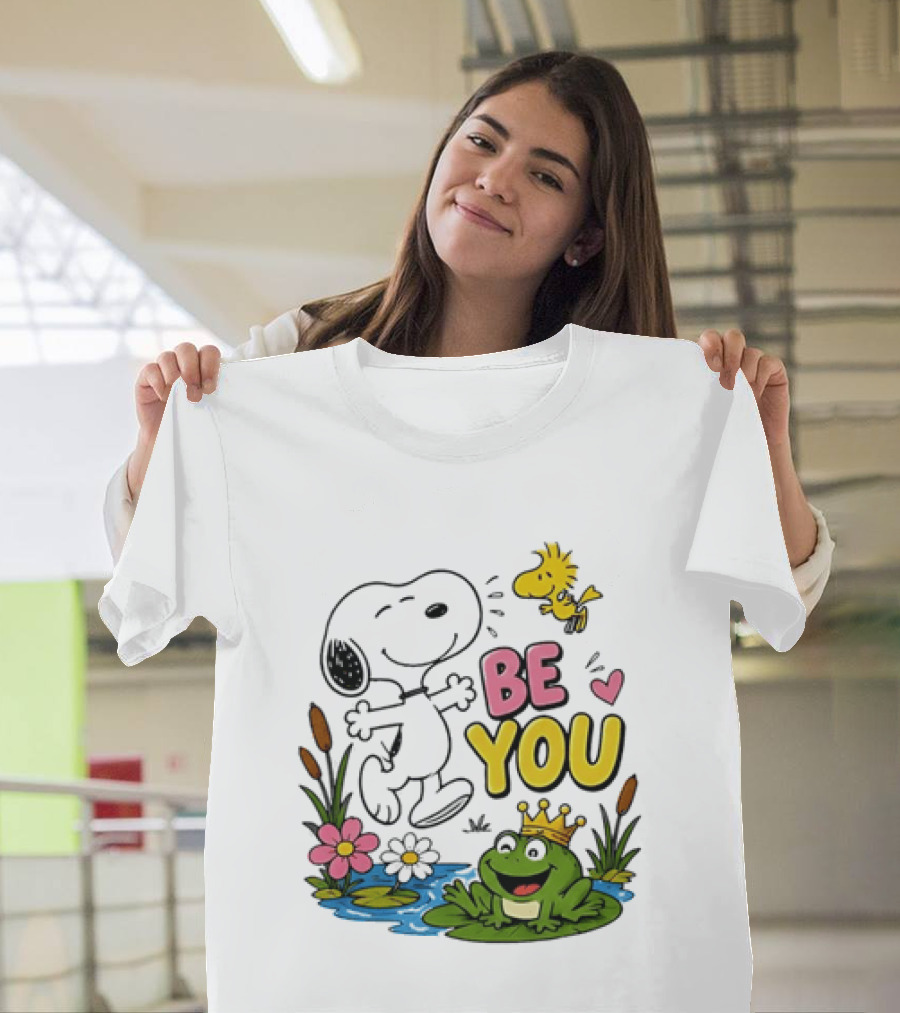 Snoopy And Woodstock Be You Frog Watercolor Flowers T-Shirt