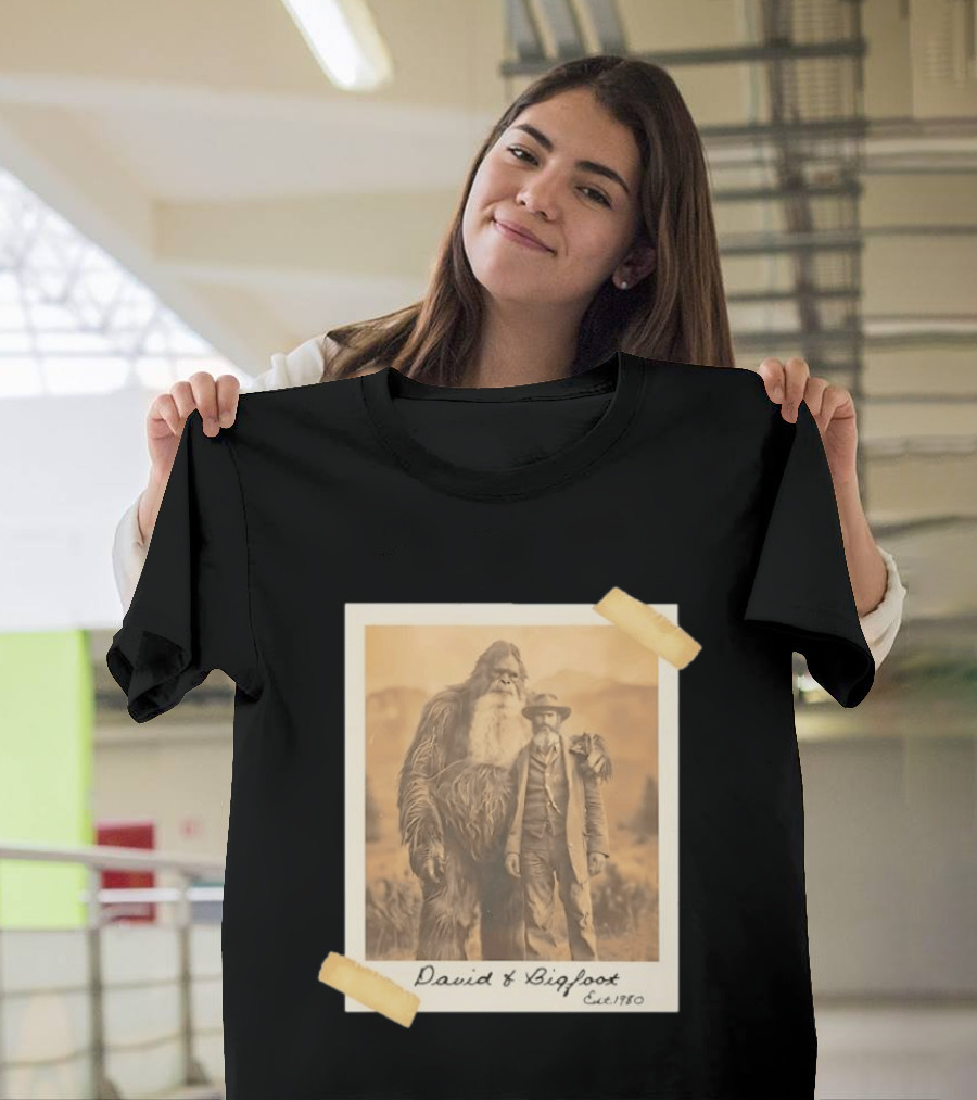 David And Bigfoot Polaroid Photo Est 1980 Sightings Nobody Believes T-Shirt