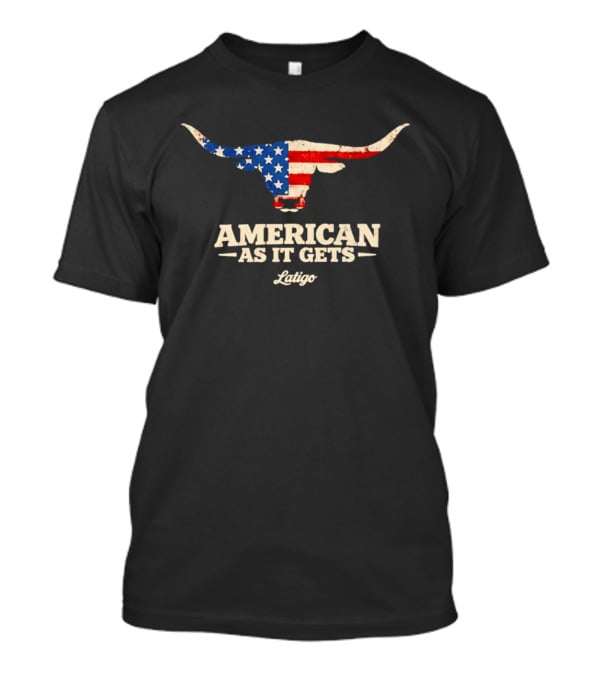 Latigo American As It Gets USA Flag Longhorn Bull T-Shirt