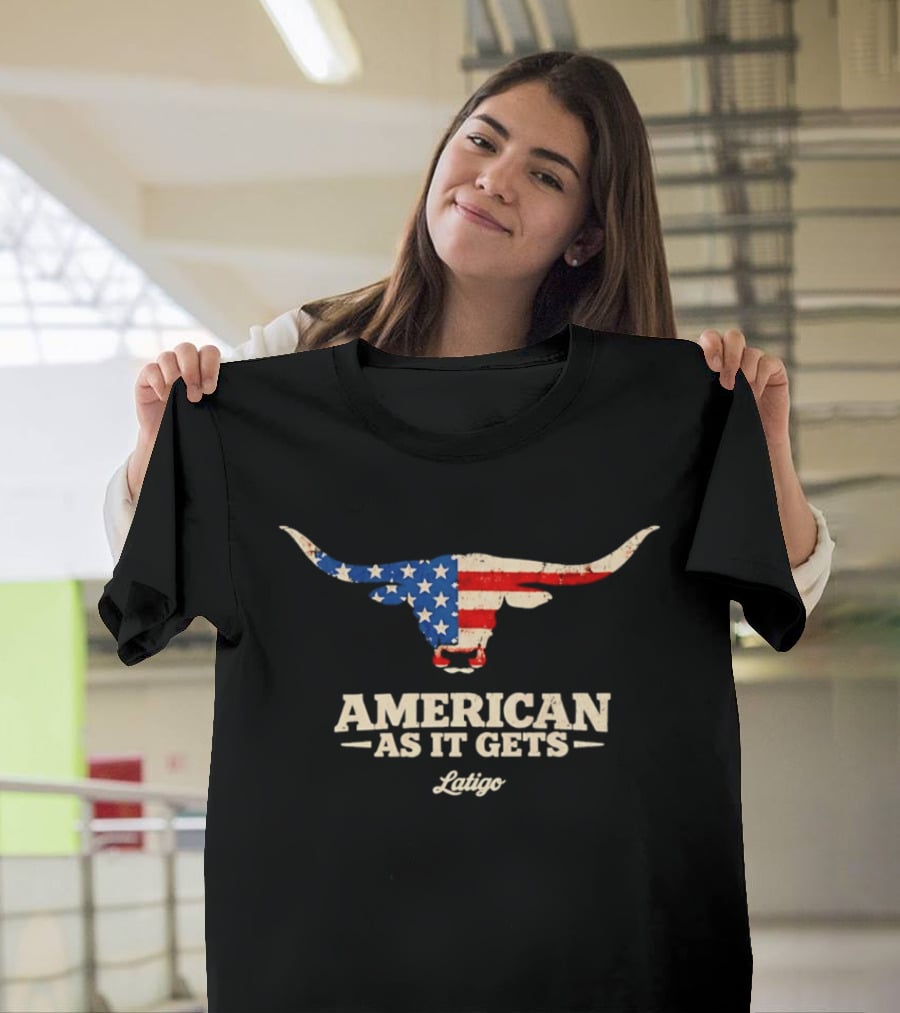 Latigo American As It Gets USA Flag Longhorn Bull T-Shirt