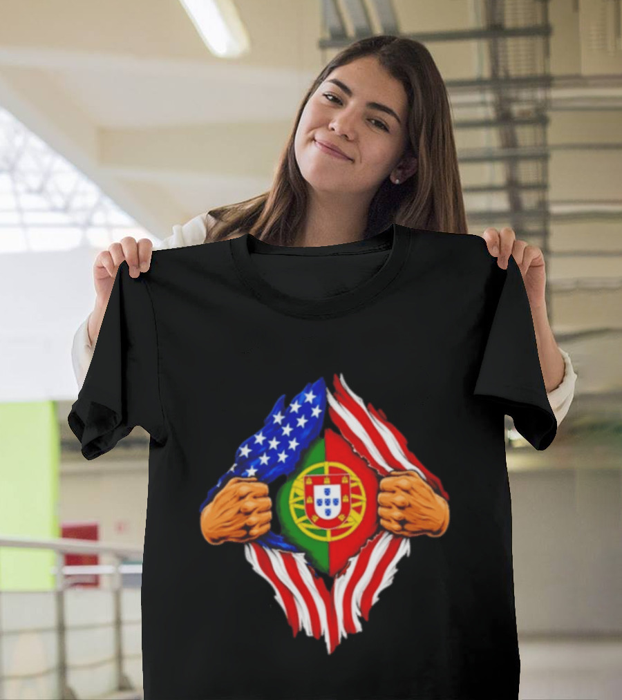 Super Hero American Portuguese Pride Combo Flag T-Shirt