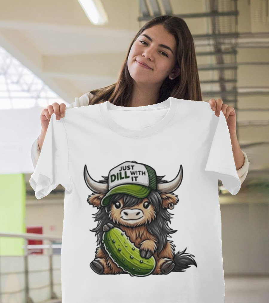 Highland Cow Just Dill With It Pickle Hat T-Shirt