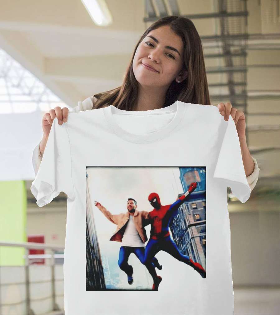 Lionel Messi And Spider Man Jump In City Marvel Cinematic Universe T-Shirt