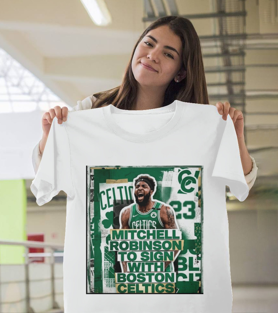 Mitchell Robinson Boston Celtics Signing Announcement Celtics Basketball Sports News T-Shirt
