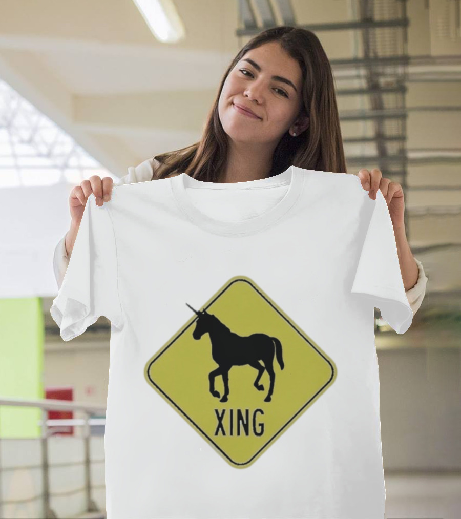 Unicorn Xing Mythical Creature Crosswalk Sign T-Shirt