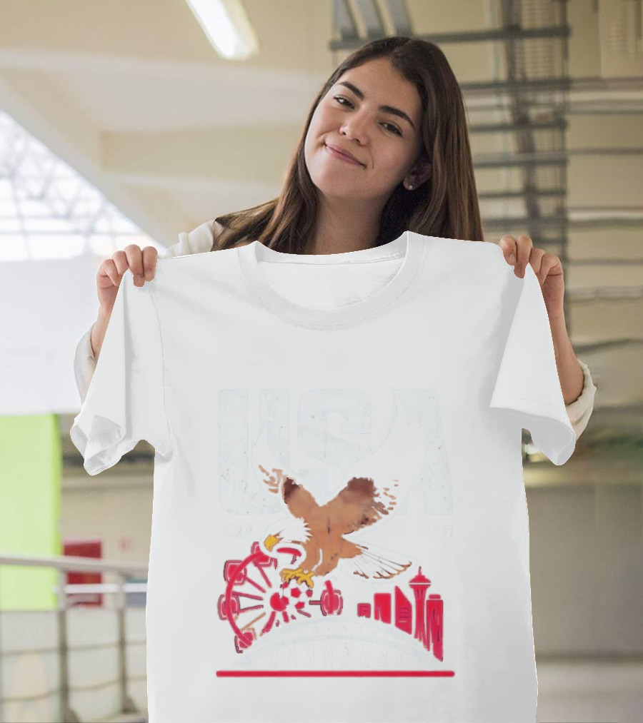USA 2026 Eagle Space Needle Soccer Seattle Ferris Wheel T-Shirt